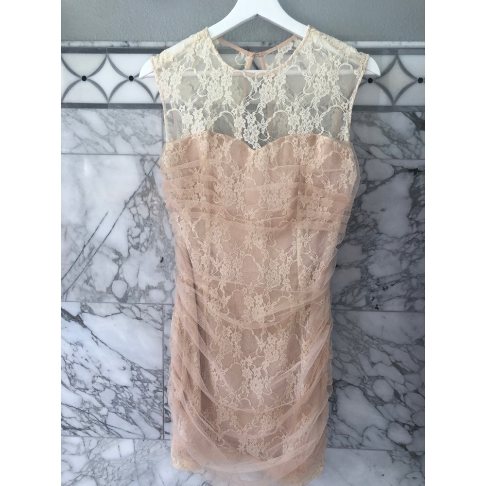 En Creme Small Champagne Lace Illusion Dress